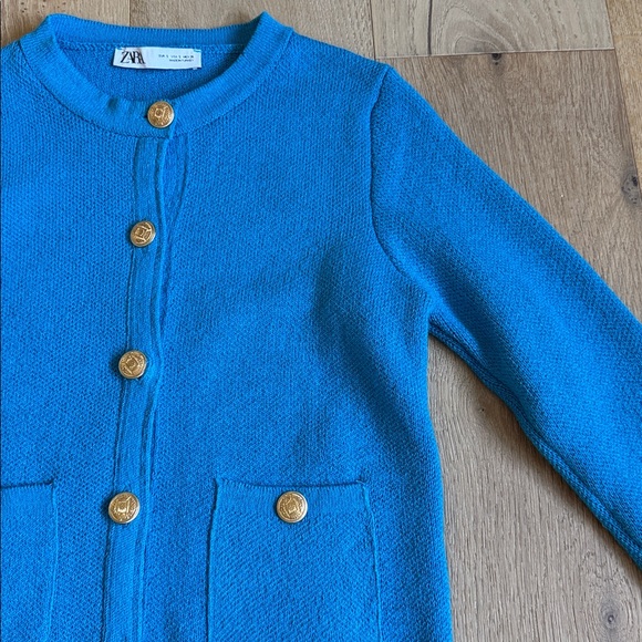 Zara Blue Cardigan with Gold Buttons - Picture 2 of 4